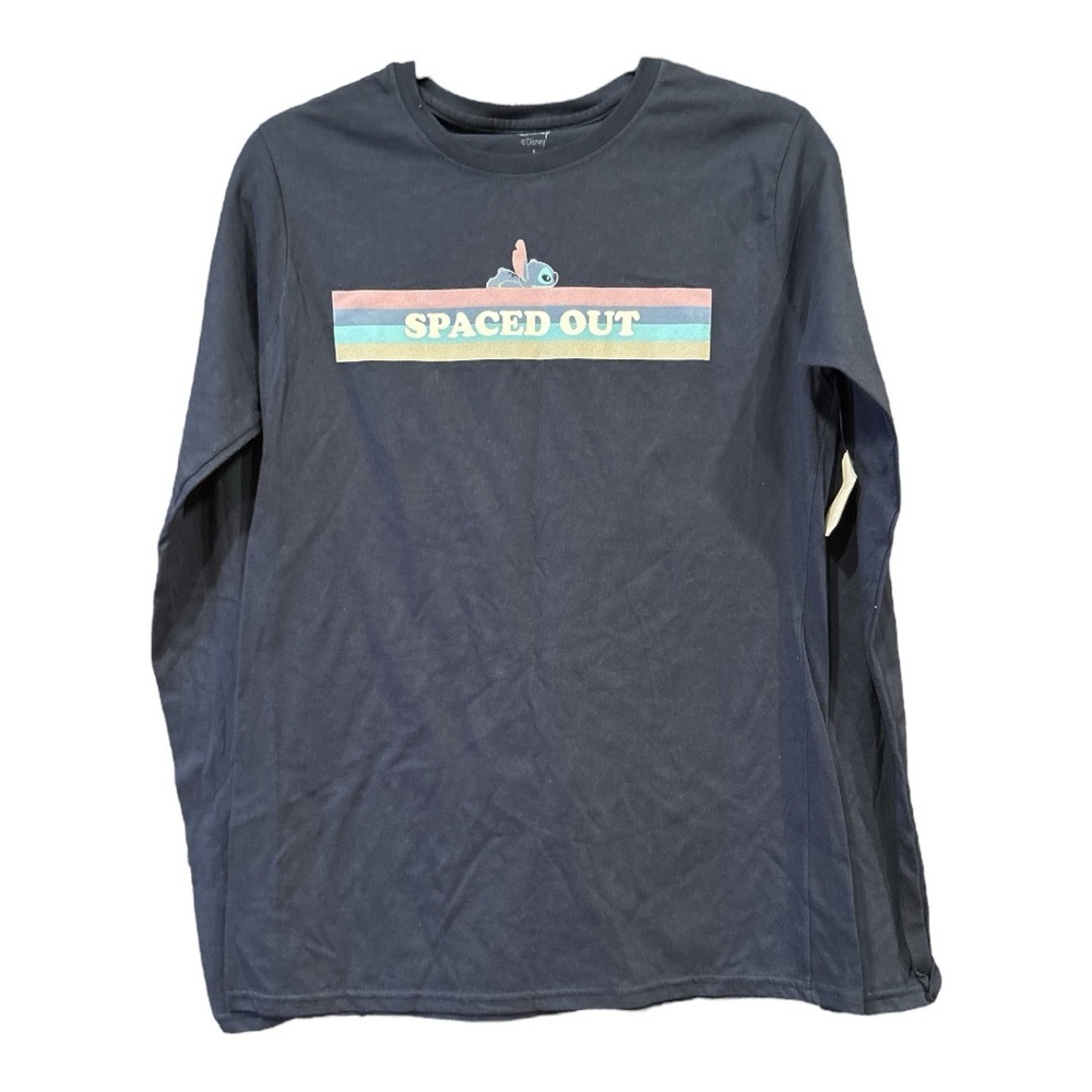 Disney Stitch Spaced Out graphic long sleeve tee in Navy w/stripes. Size L PP